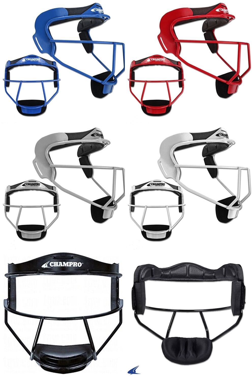 Champro Softball Fielders Face Mask Guard Youth & Adult  Black White Blue Silver