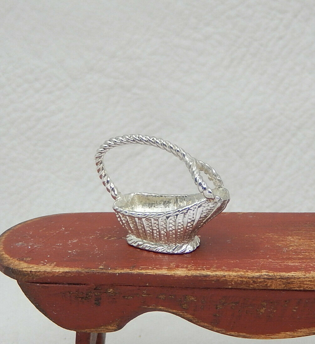 Vintage Silver Champagne Wine Basket Dollhouse Miniature 1:12
