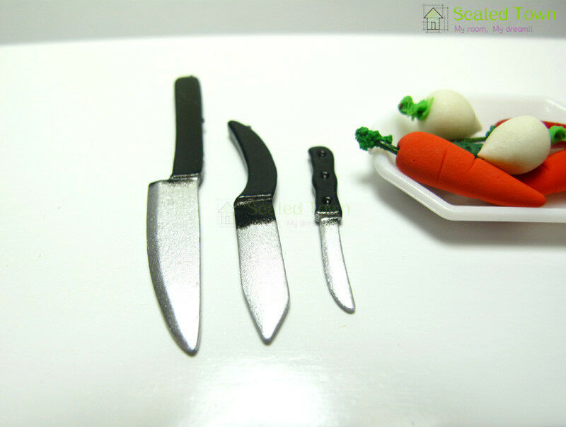 3pcs Miniature Knife Set Dollhouse 1:12 Toy Kitchen Utensils Accessories Decor