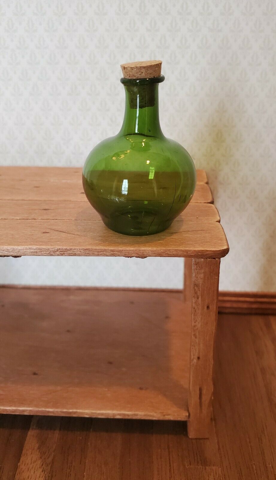 Dollhouse Miniature Carboy Or Demijohn Glass Bottle Green Cork Large 1:12 Scale