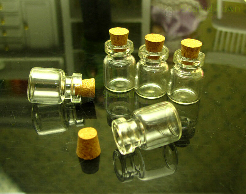 5 Miniature Cork Glass Bottle Empty Candy Food Jars 1:12 Dollhouse Kitchen Decor