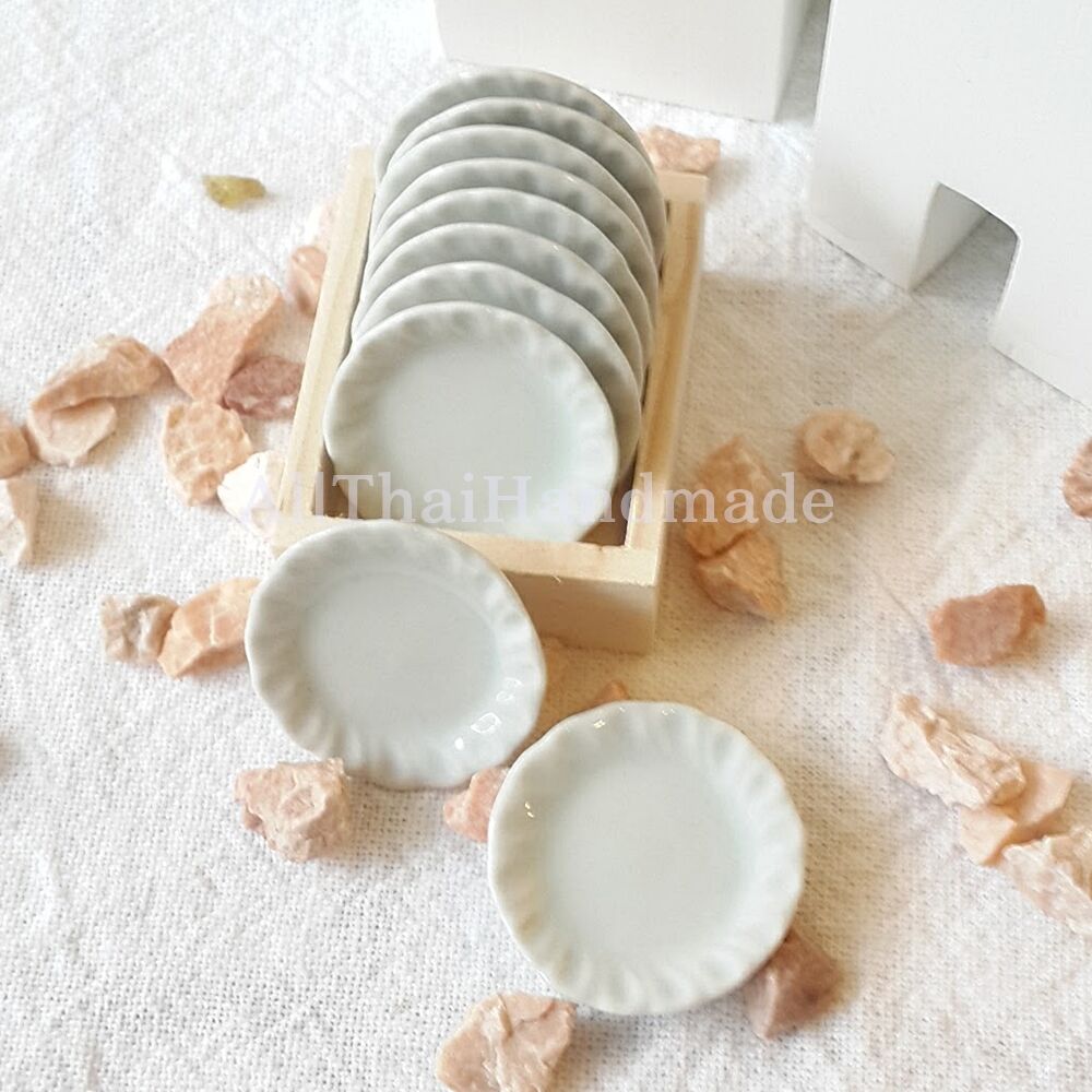 Dollhouse Miniatures Ceramic Tableware White Scallop Dish Plate Supply Lot X10