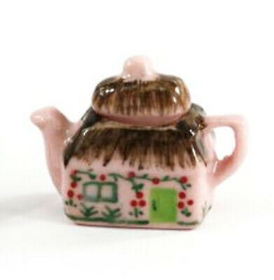 Dollhouse Miniature "thatched English Cottage " Teapot In Pink
