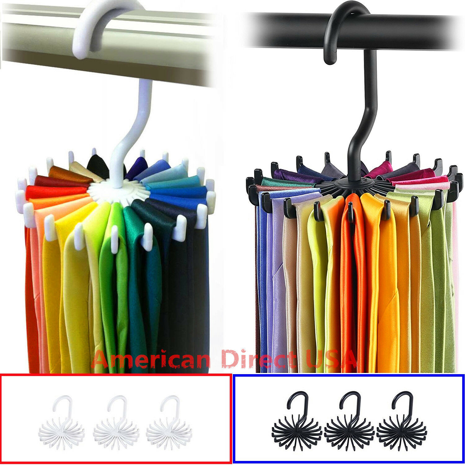 20 Rotating Tie Rack Hanger Organizer Twirling Scarf Belt Tie Hook Holder Ties